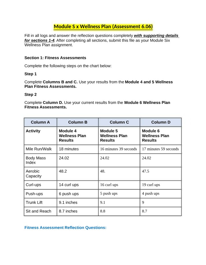 Wellness Plan Module Six - Assessment 6.06
