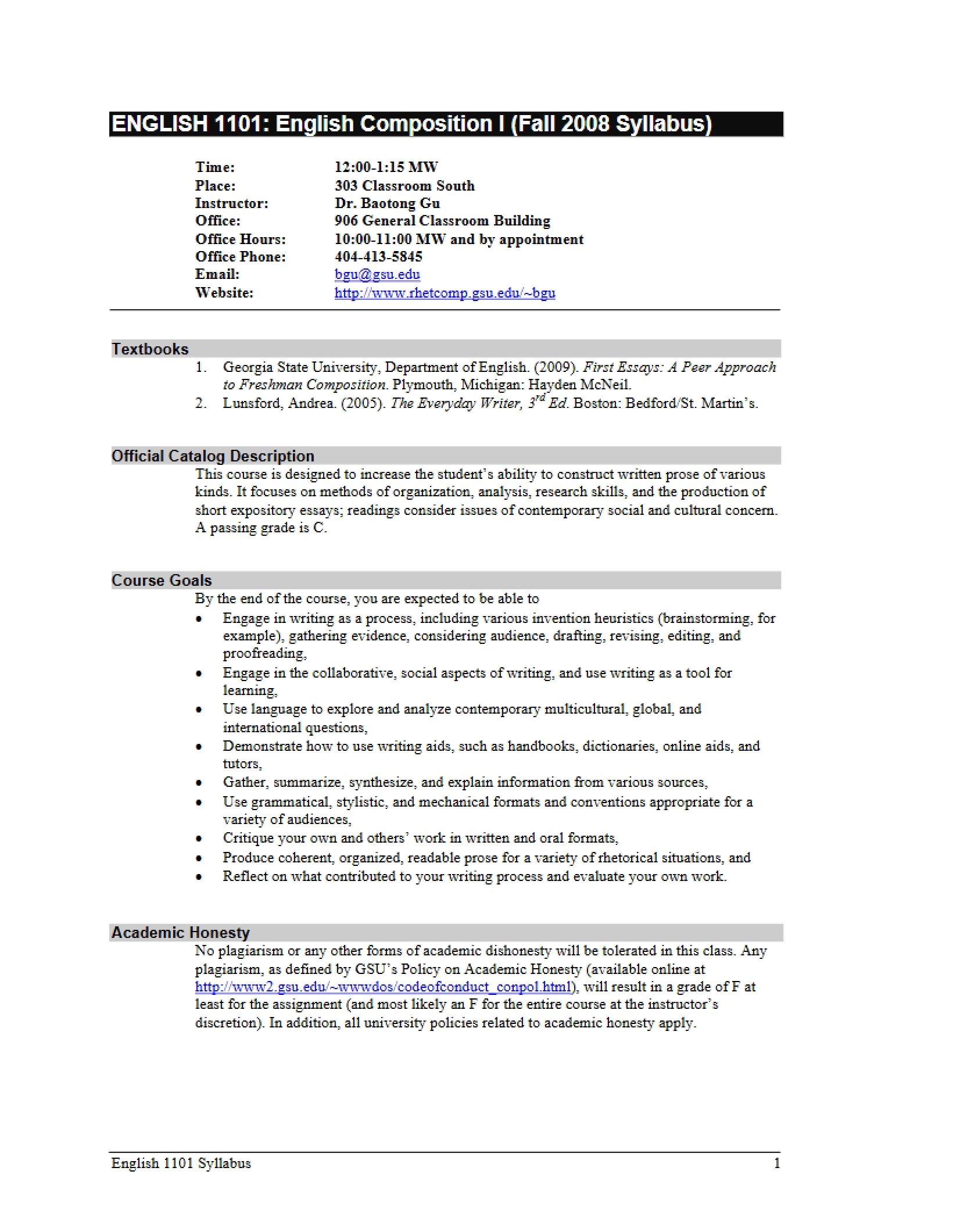 Syllabus Fall 2008 (ENGL 1101)