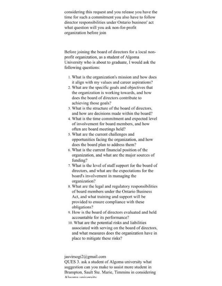 Board of Directors Questions - Algoma University