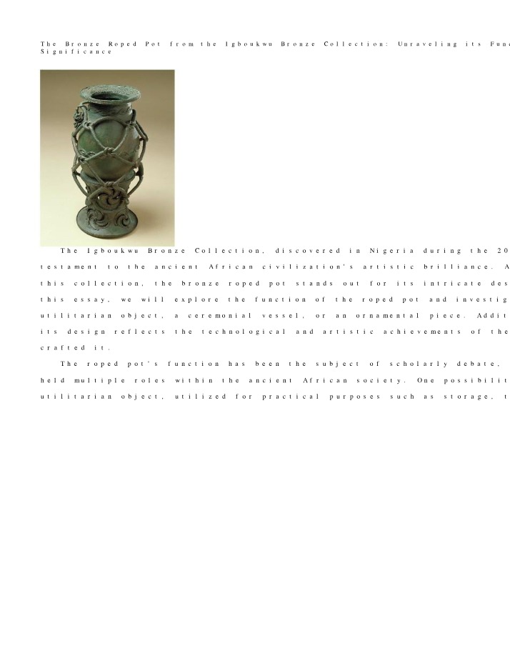 The Bronze Roped Pot - Igboukwu Bronze Collection