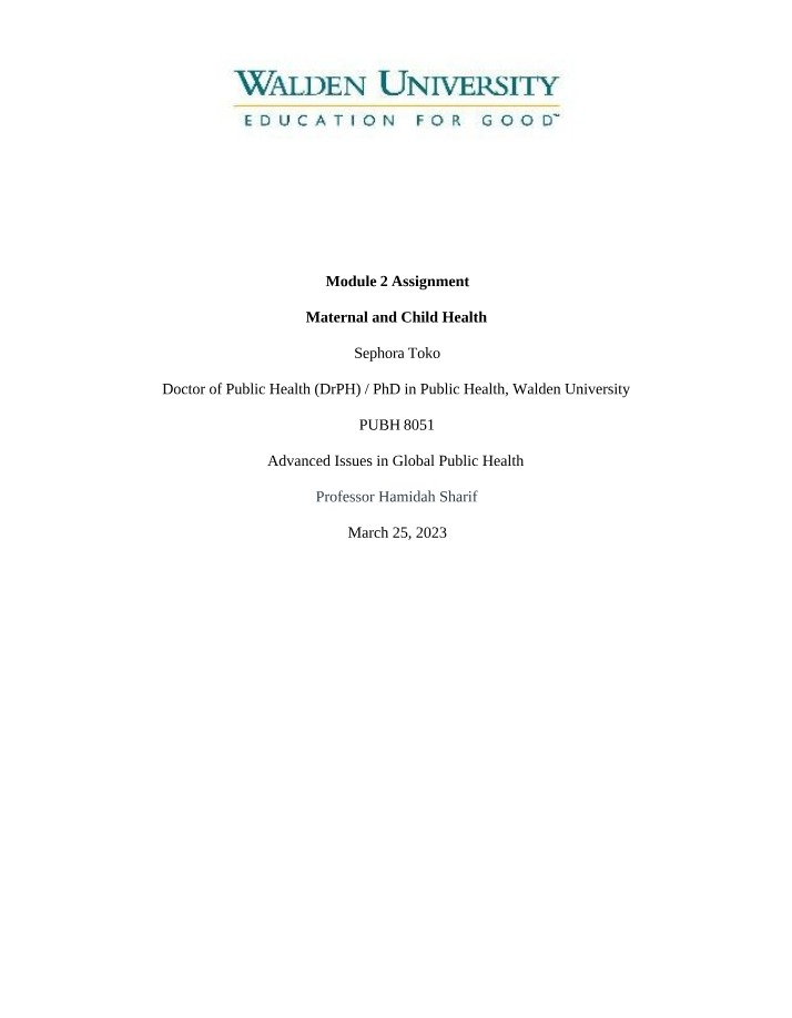 Maternal and Child Health - Module 2 Assignment