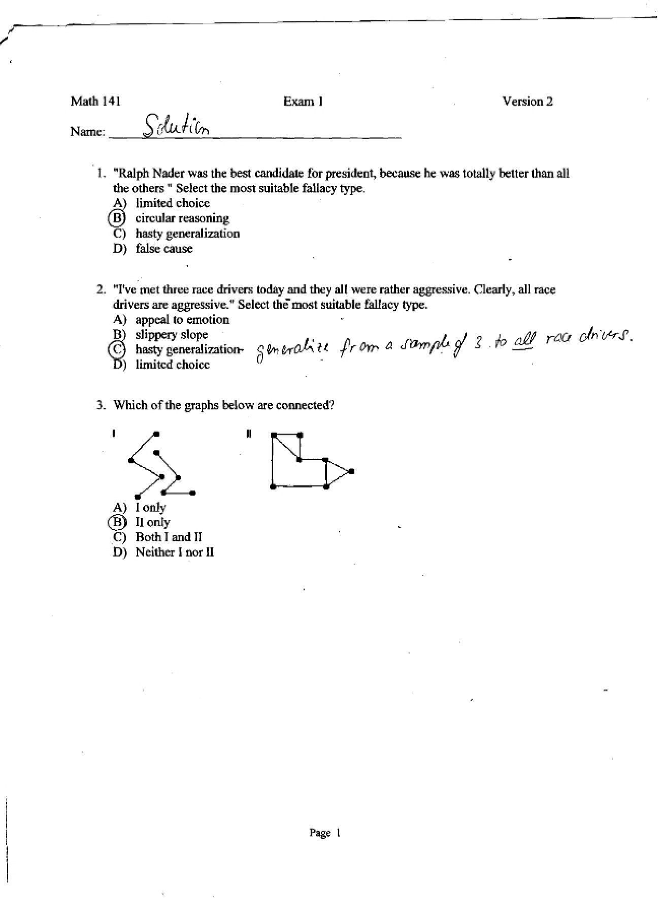 Exam 1 (Math 141)