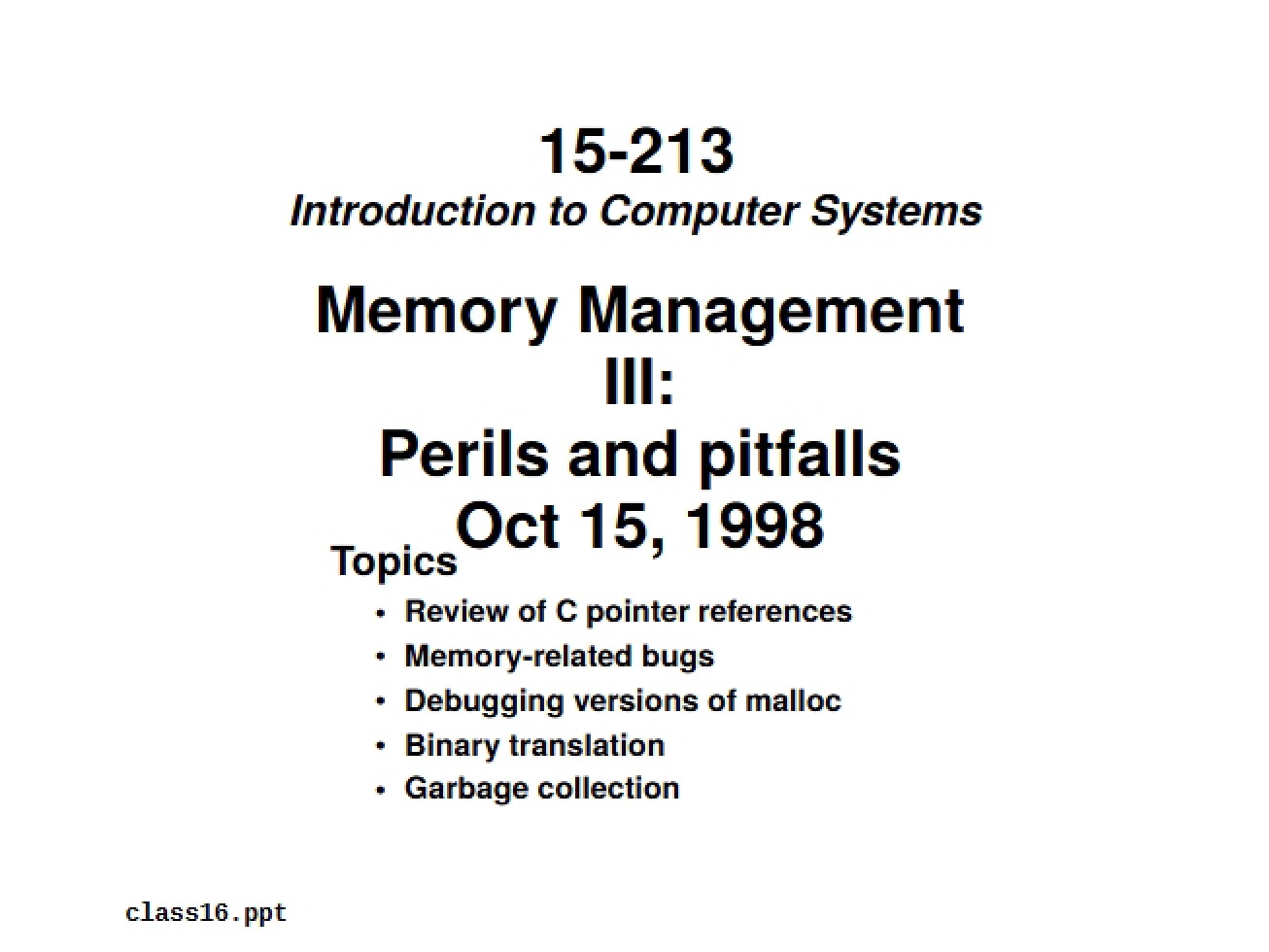 Notes from Lecture Fifty-Two