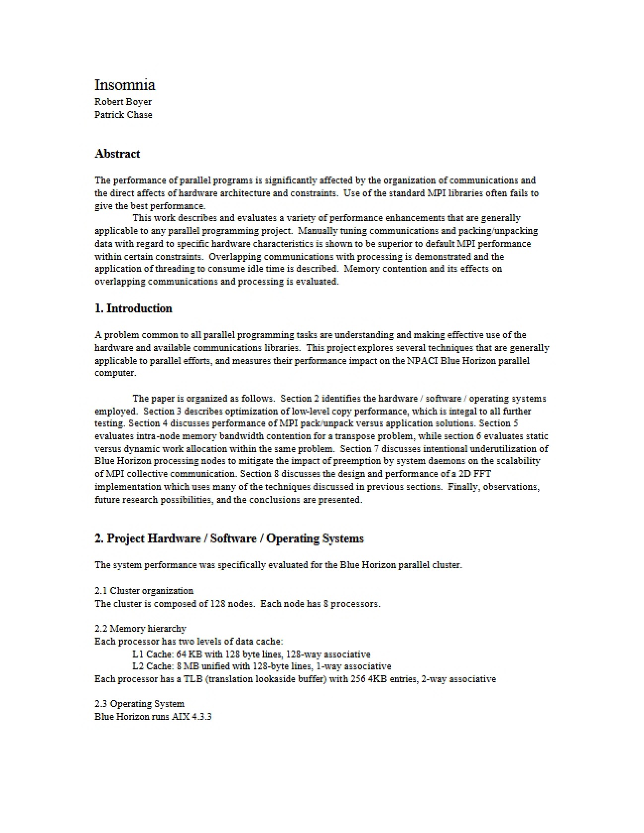 Insomnia Parallel System Project