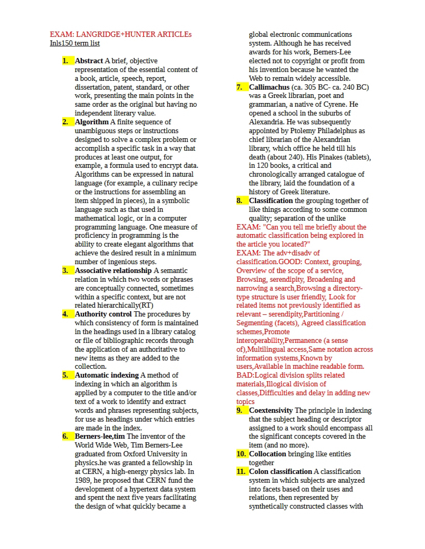 Organizing Information Exam Prep