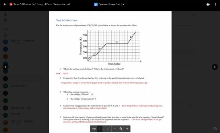 Energy of Phase Changes - Topic 6.5 Worksheet