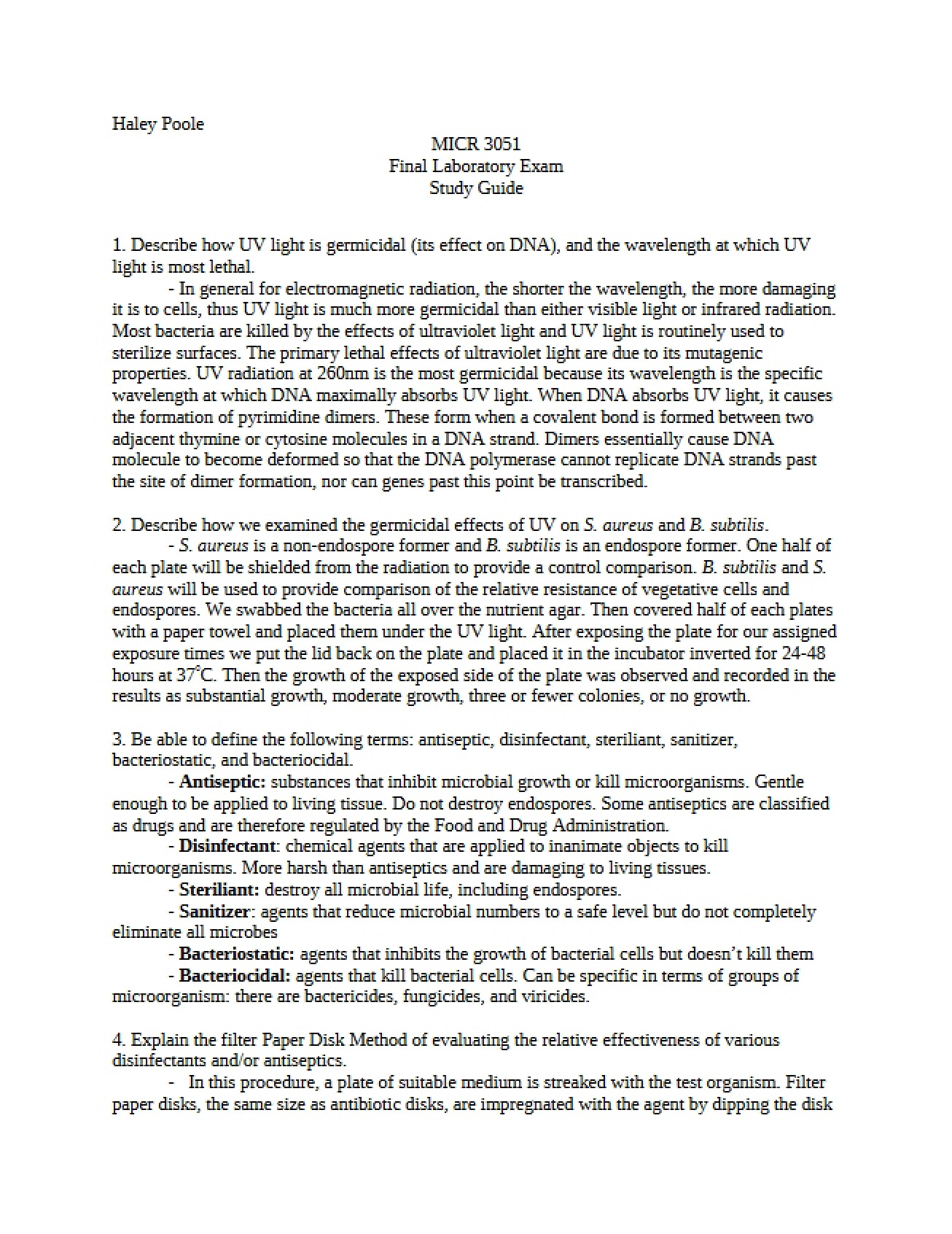General Microbiology Lab Study Guide