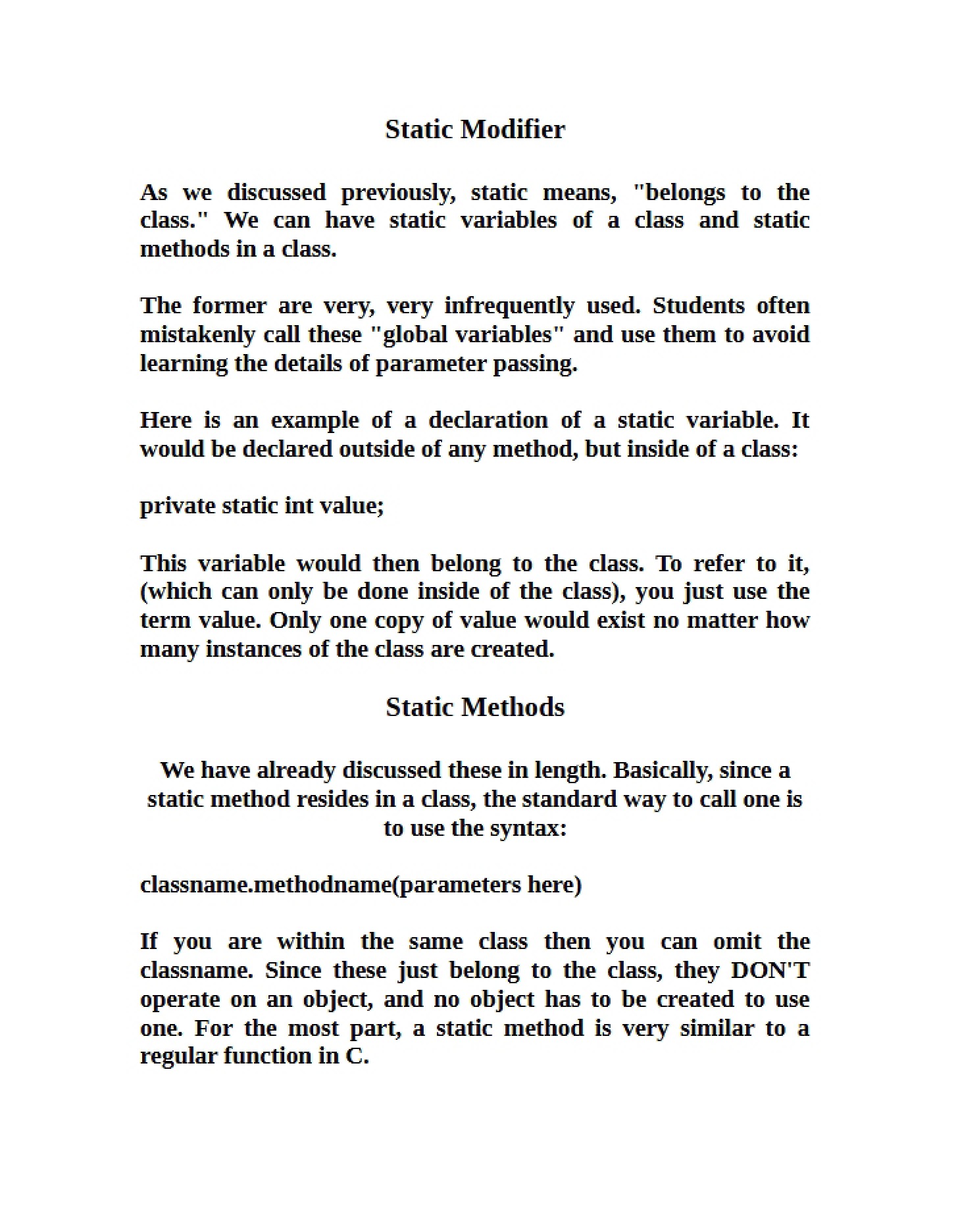 Static Modifier