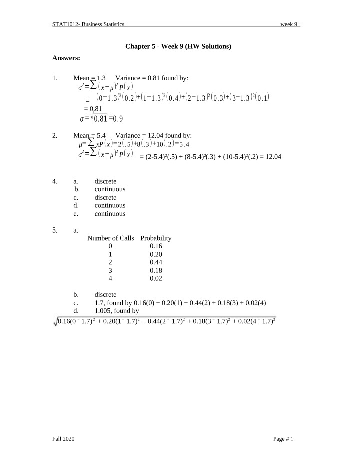 Week 9 Homework Solutions - STAT1012