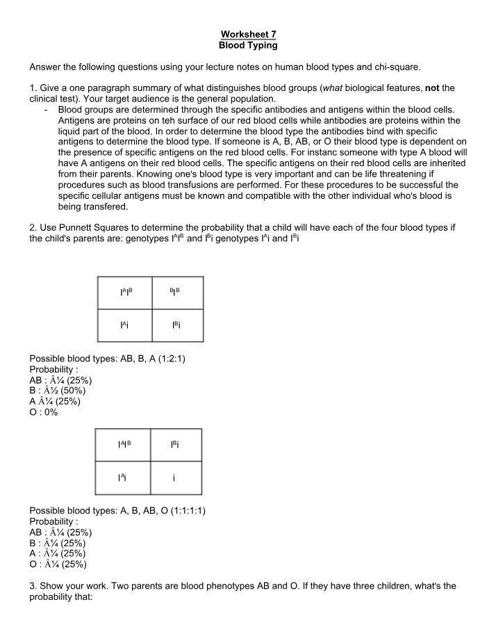 Worksheet on Blood Typing