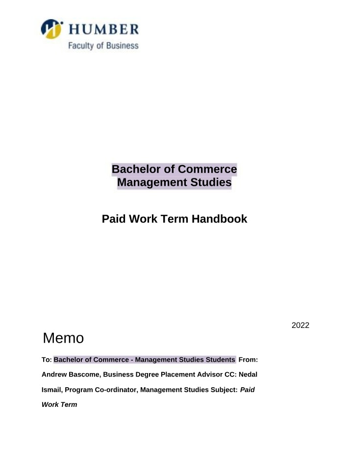 Work Term - Student Handbook