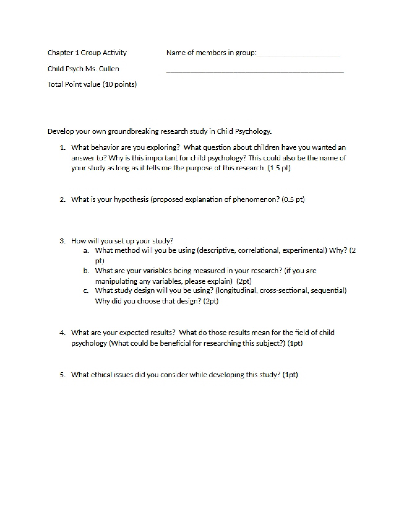 Group Activity for Chapter One