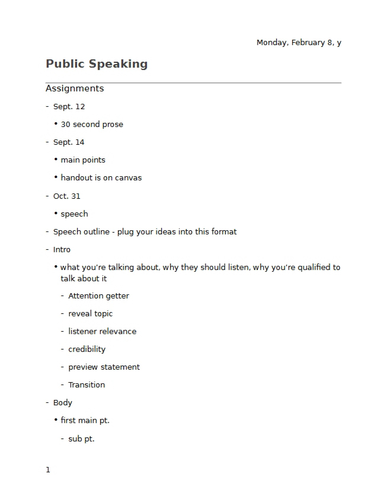 Notes on Public Speaking