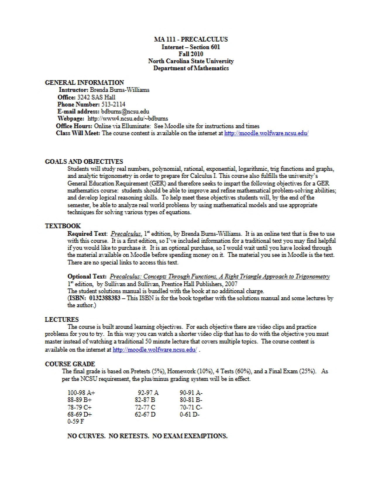 Algebra and Trigonometry Syllabus