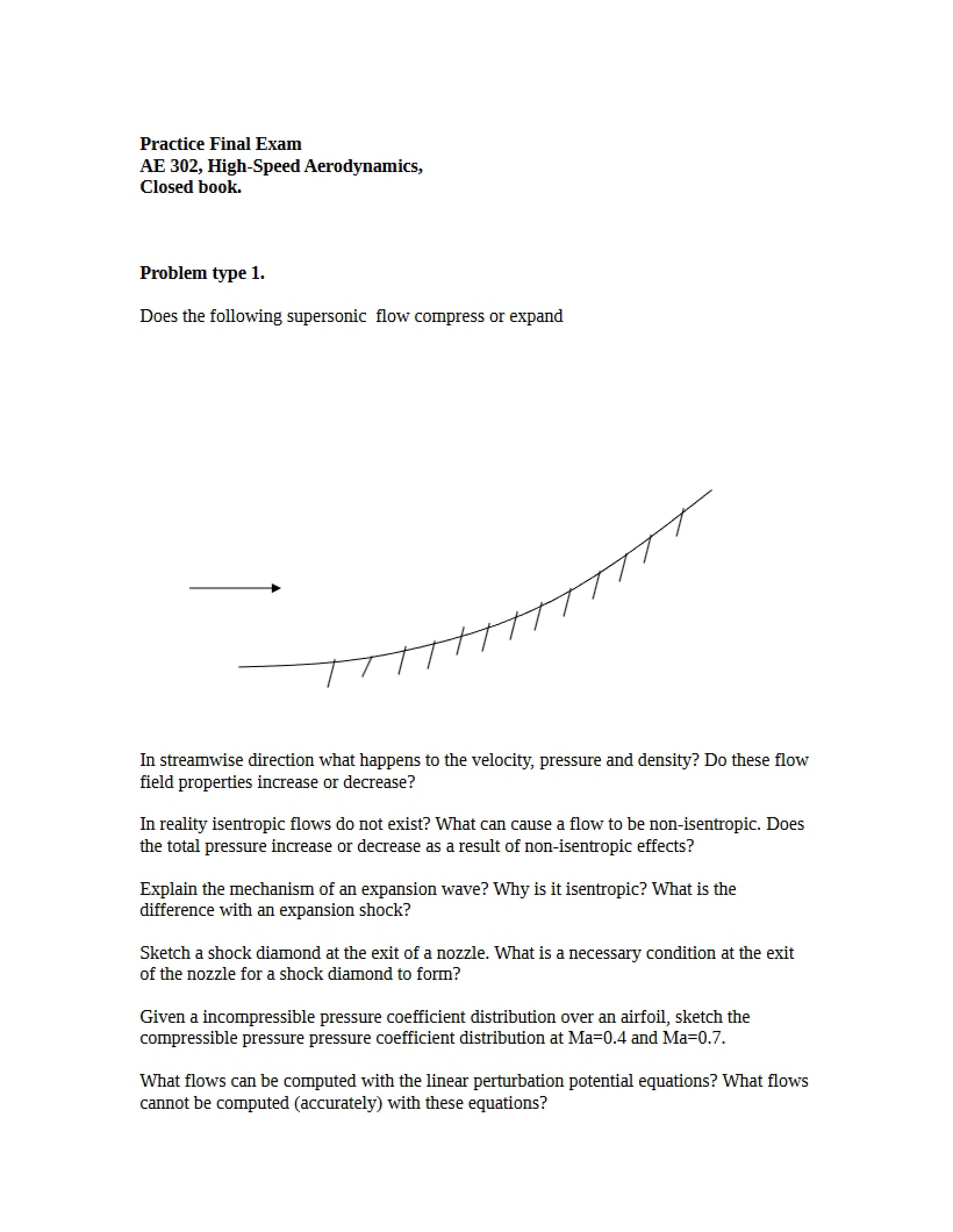 Final Exam Practice for Aerodynamics