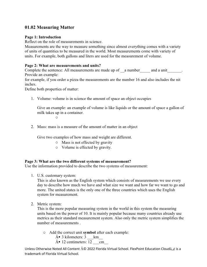 Measuring Matter - An Introduction to Measurements and Units
