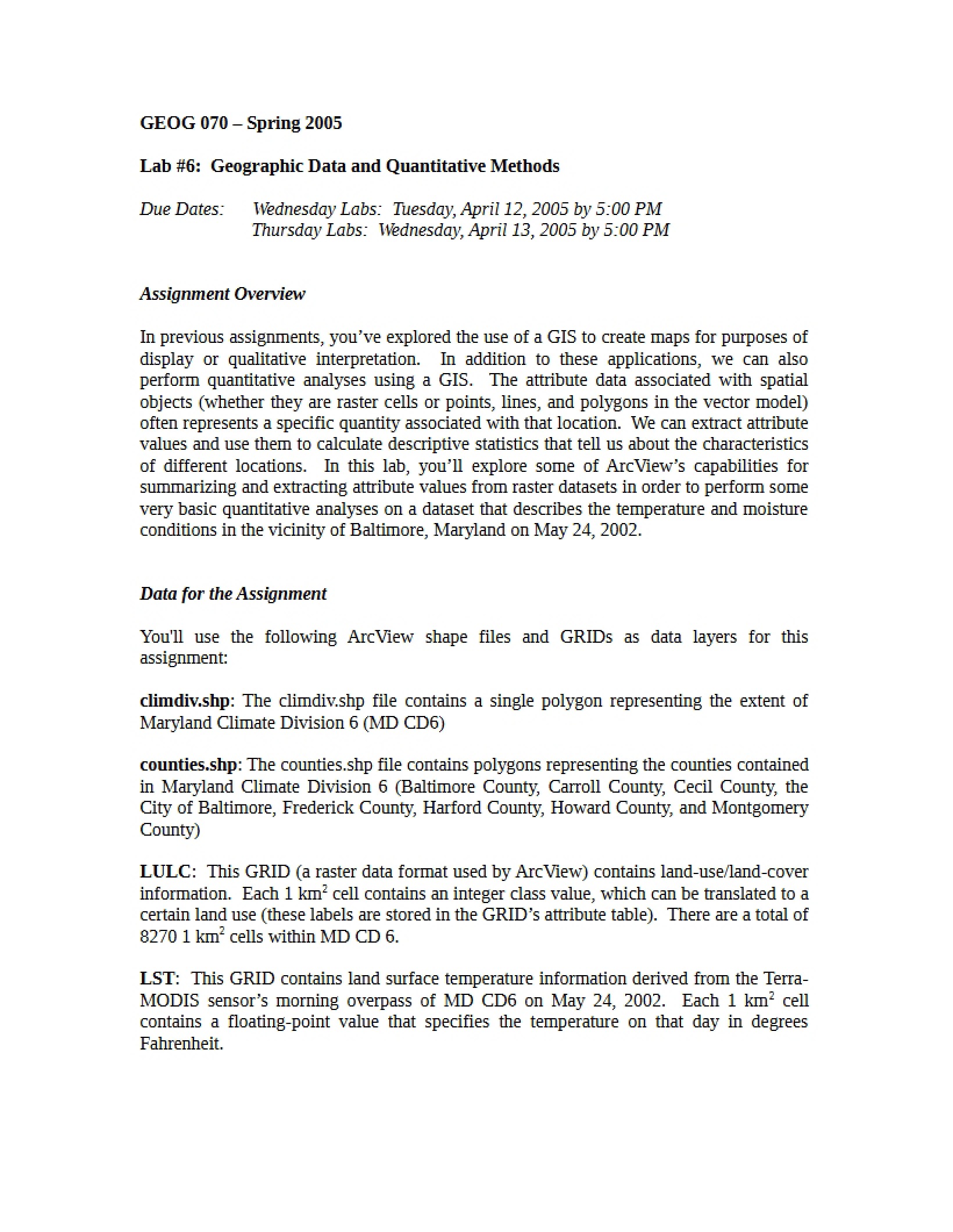 Quantitative Methods and Geographic Data Lab 6