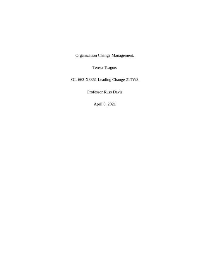 Assignment - Organizational Change Management
