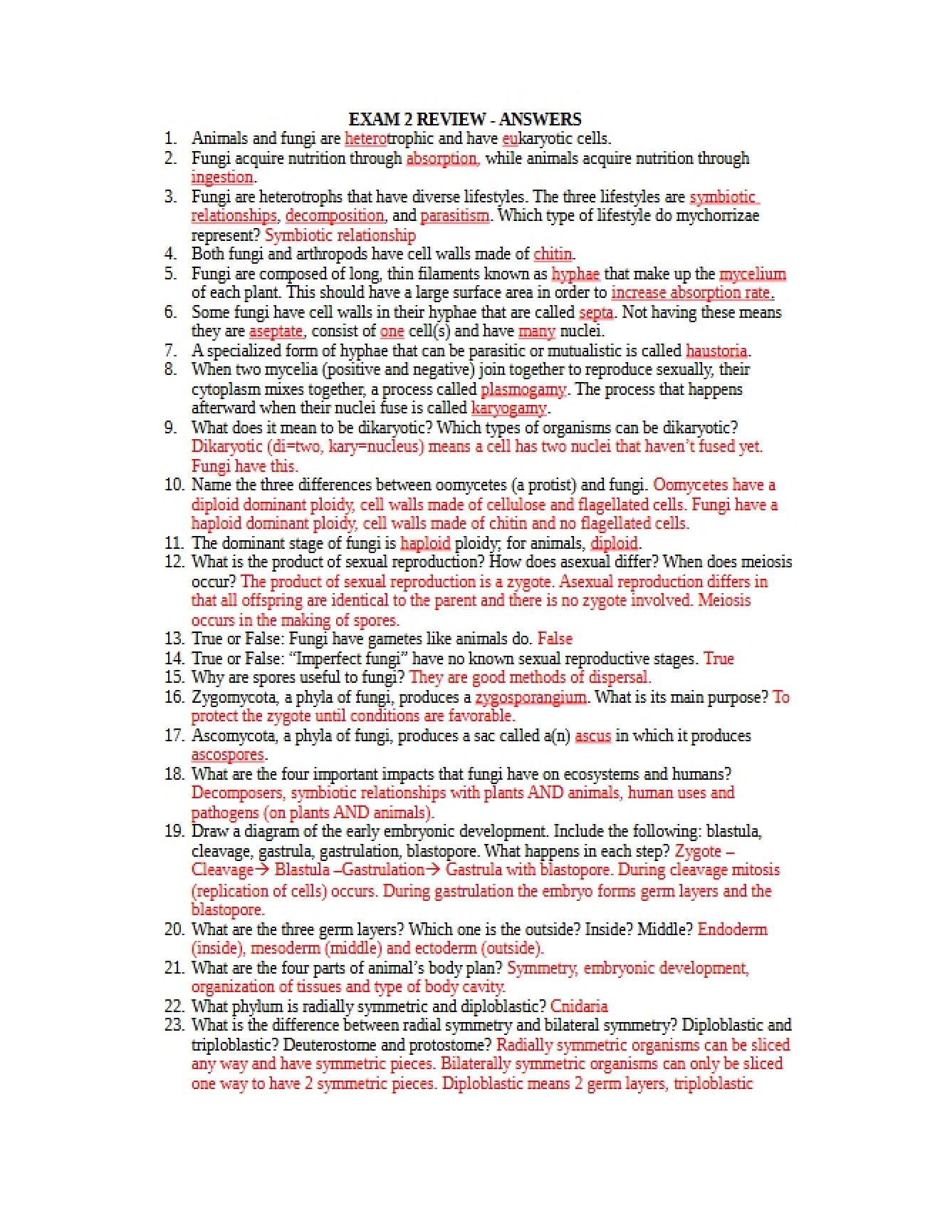 Answers to the Second Exam Review Questions