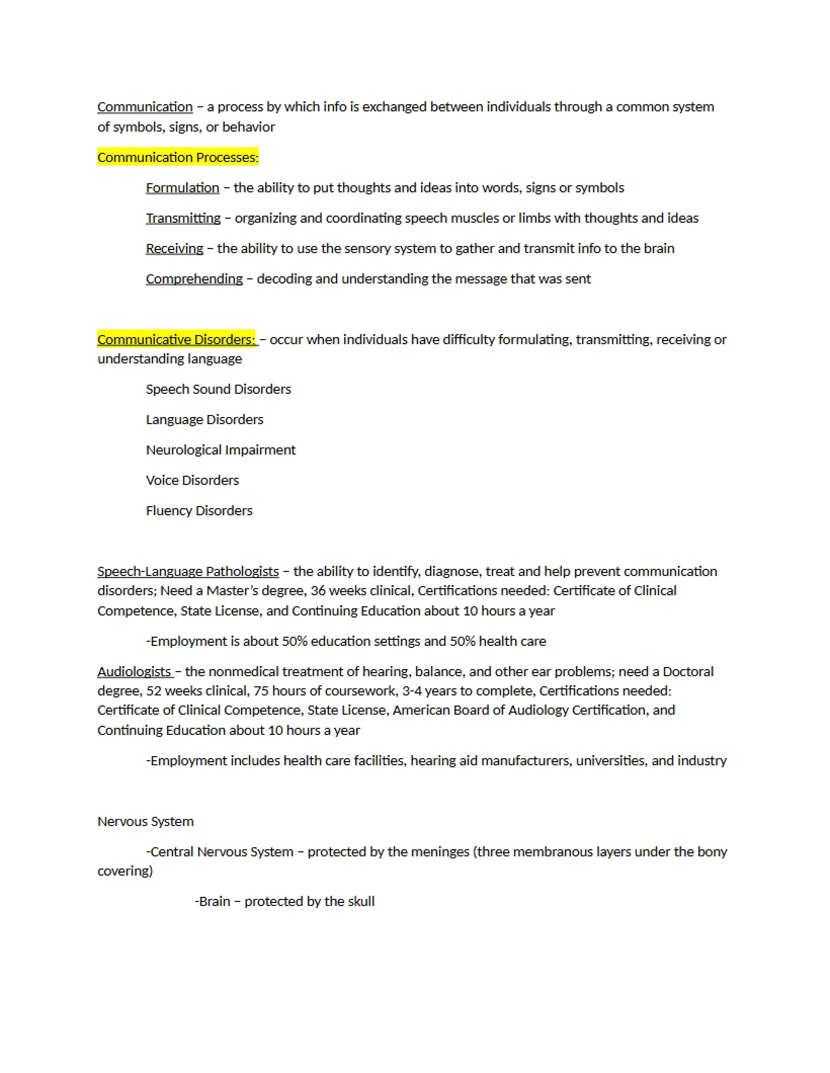 Key Information for Final Review