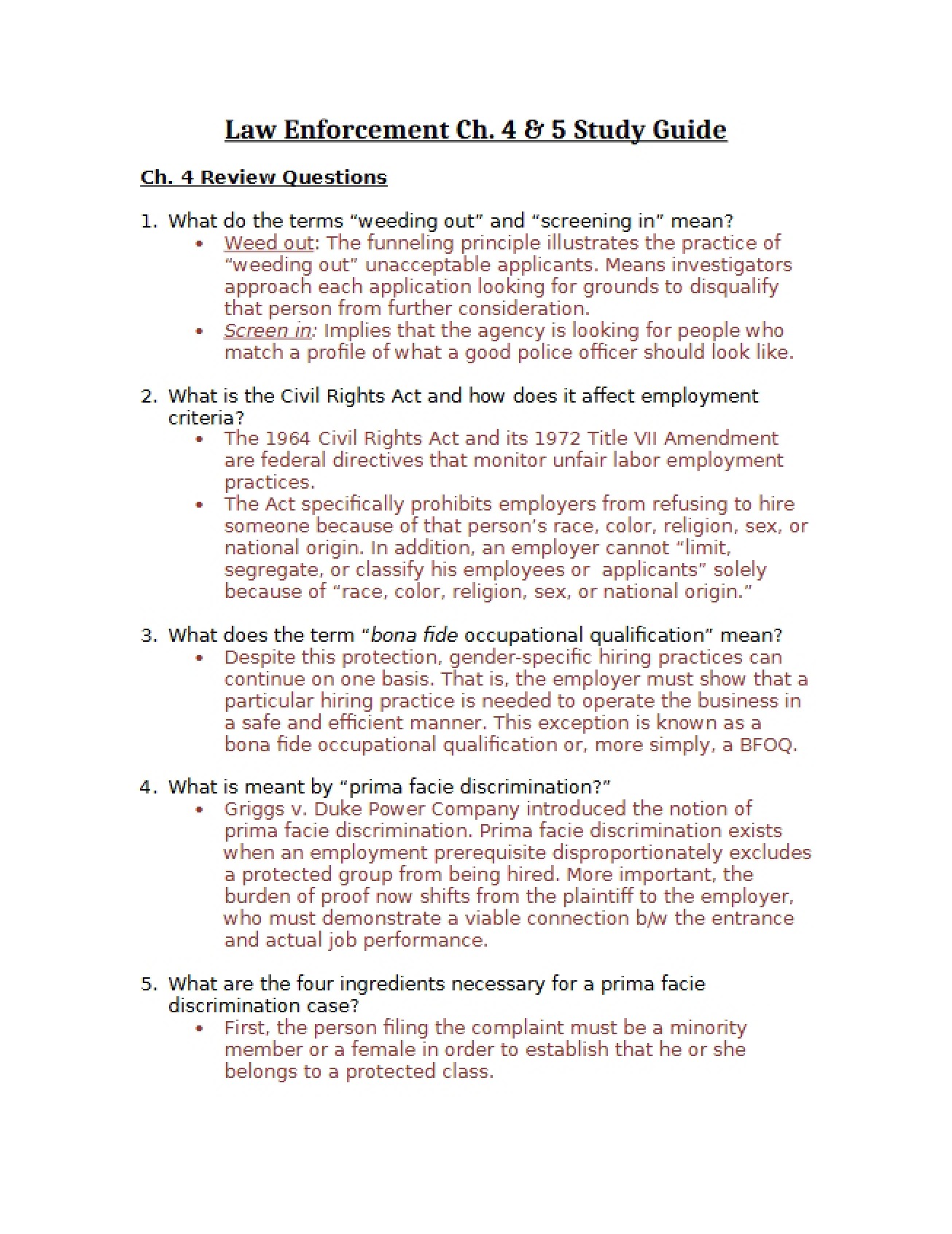 Fourth Set of Notes for the Law Enforcement Course