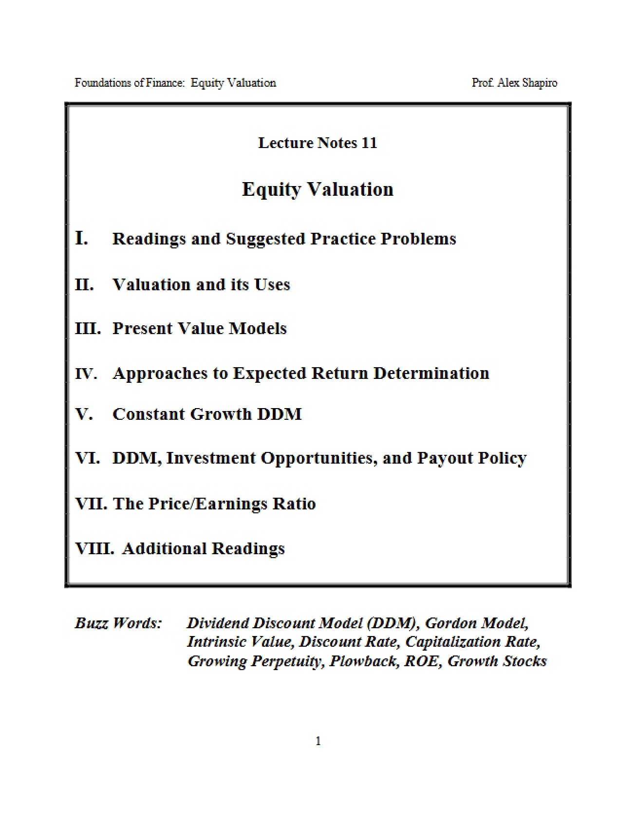 Equity Valuation Notes Lecture 11