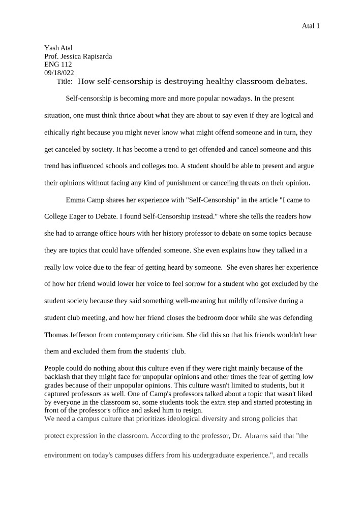 Self-Censorship Silencing Classroom Debates