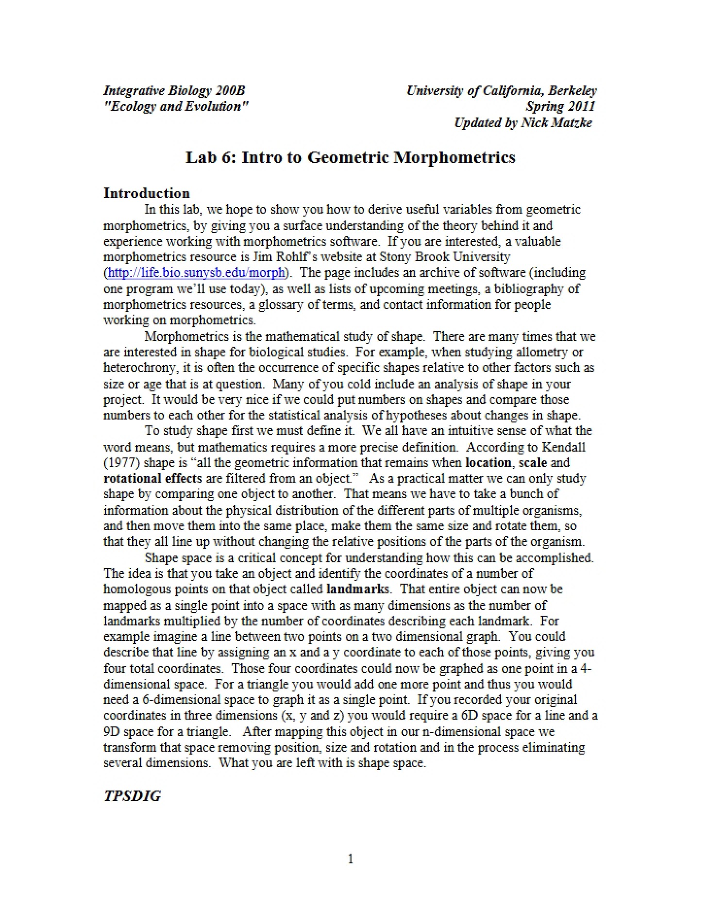 Geometric Morphometrics Introduction (Lab 6)