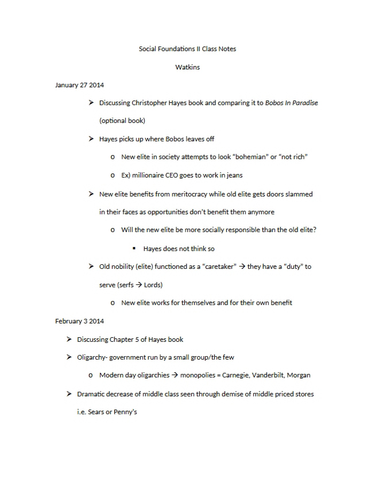 Class Notes for Social Foundations II