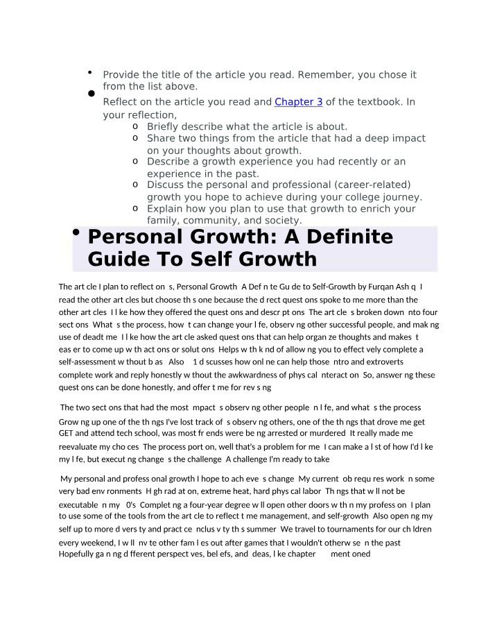 Week 2 Discussion on Personal Development Opportunities