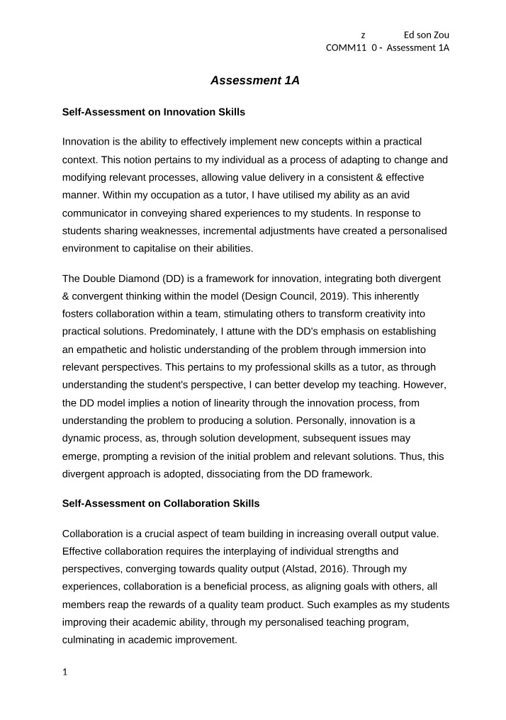 Self-Assessment for Innovation and Collaboration Skills
