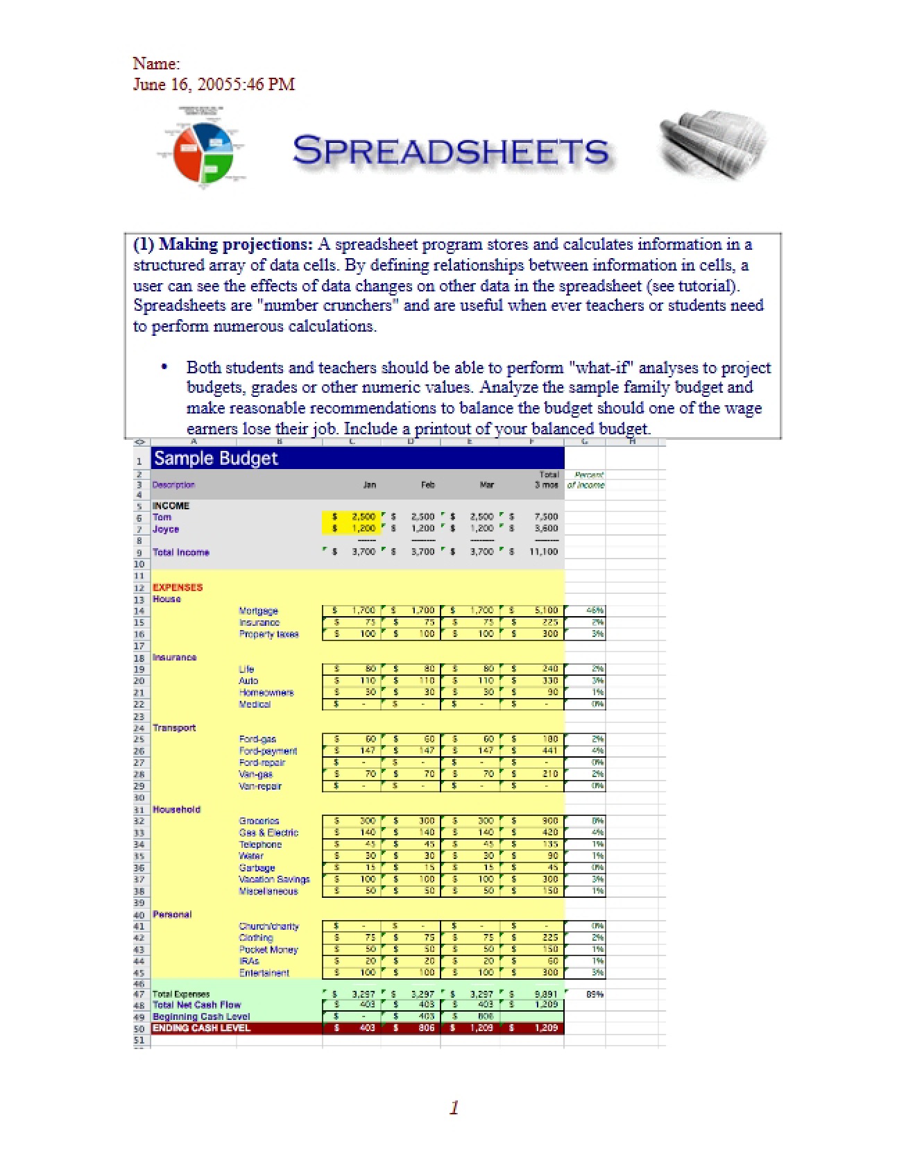 Usage of Spreadsheets