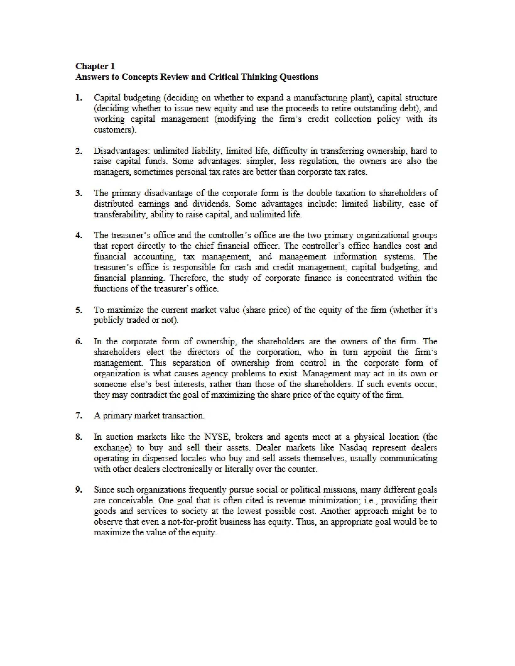 Business Finance Chapter 1