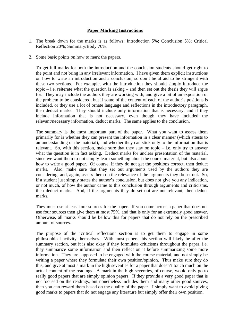 Instructions for Marking Papers