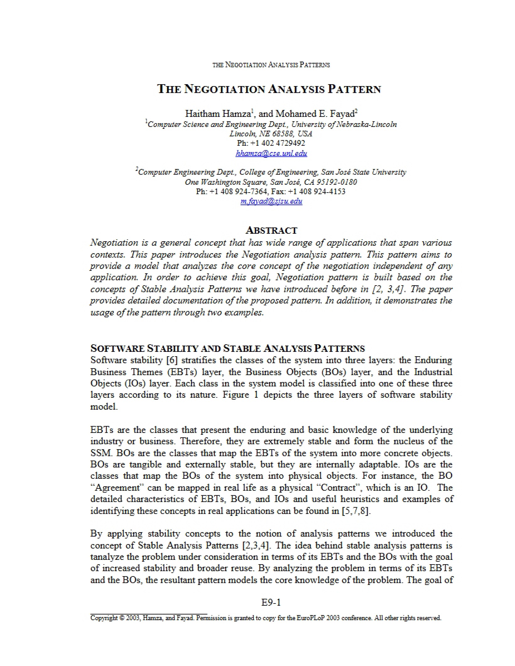 Negotiation Analysis Pattern