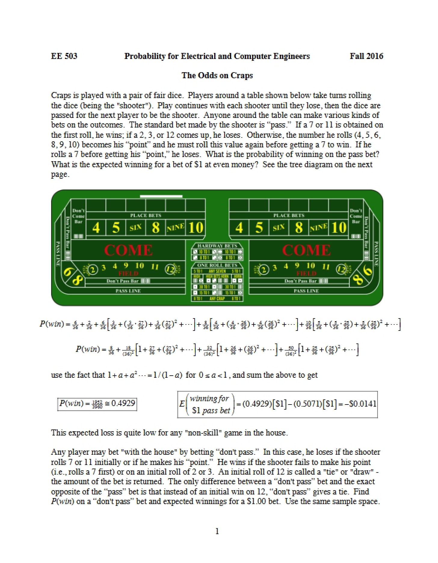 Craps Simulation (Fall 2016)