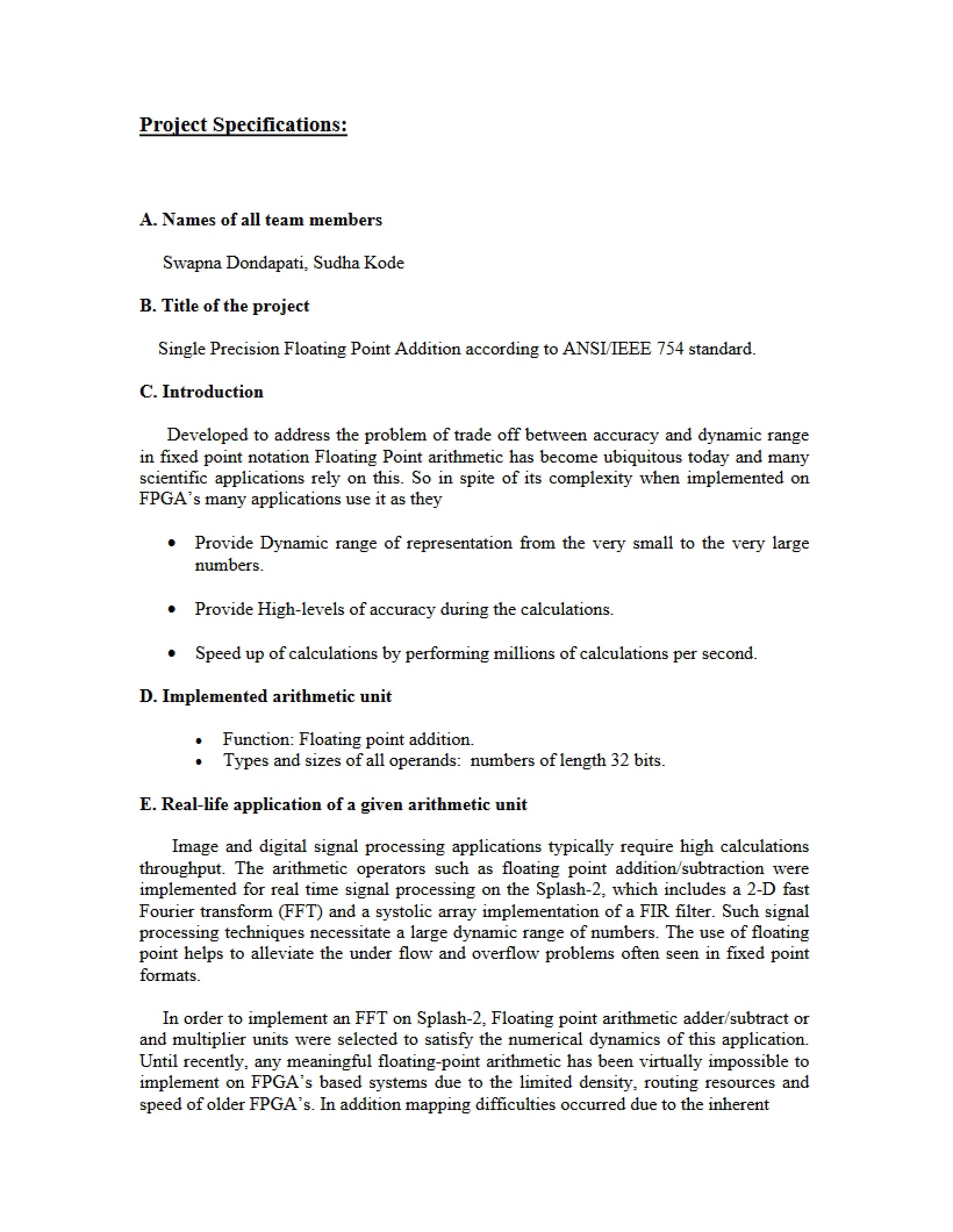 Specs for Project