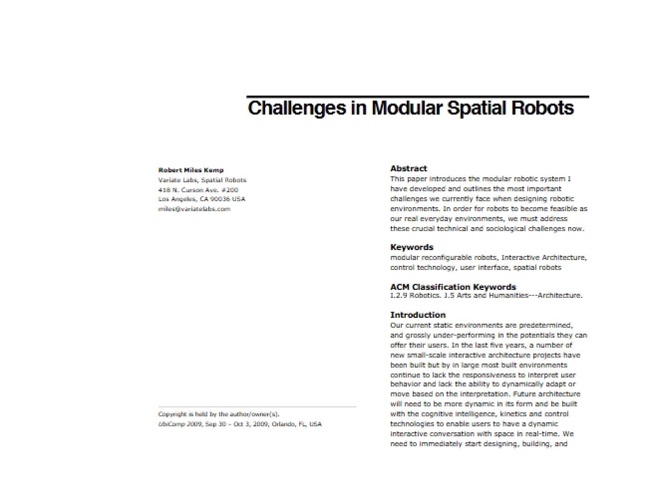 Modular Spatial Robots Challenges