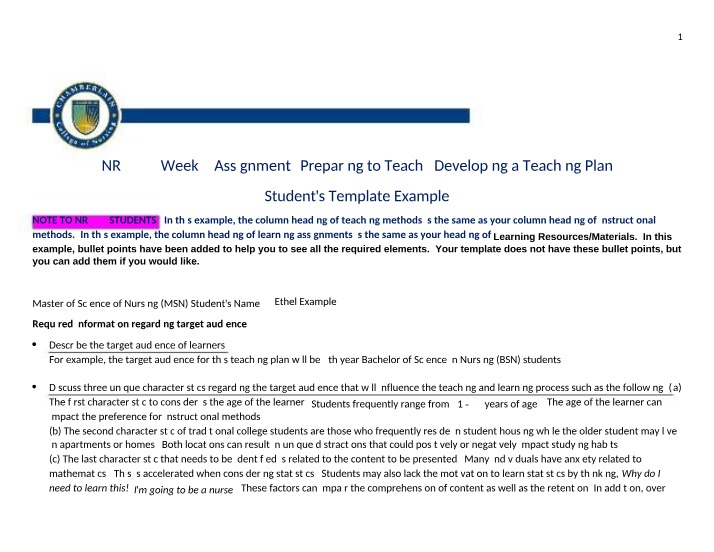 Teaching Plan for Nursing Students - Considerations