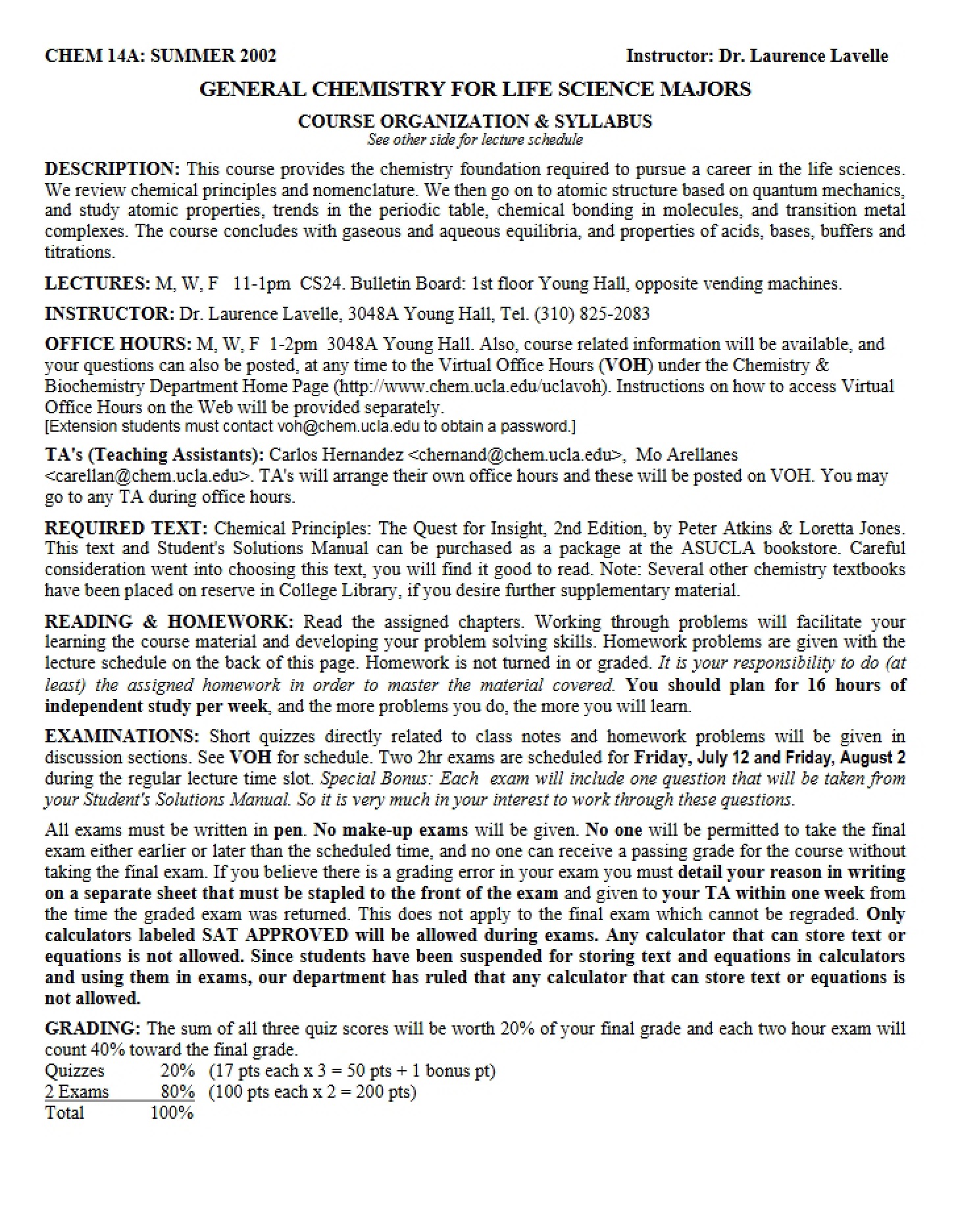 Course Syllabus - Atomic and Molecular Structure, Equilibria, Acids, and Bases