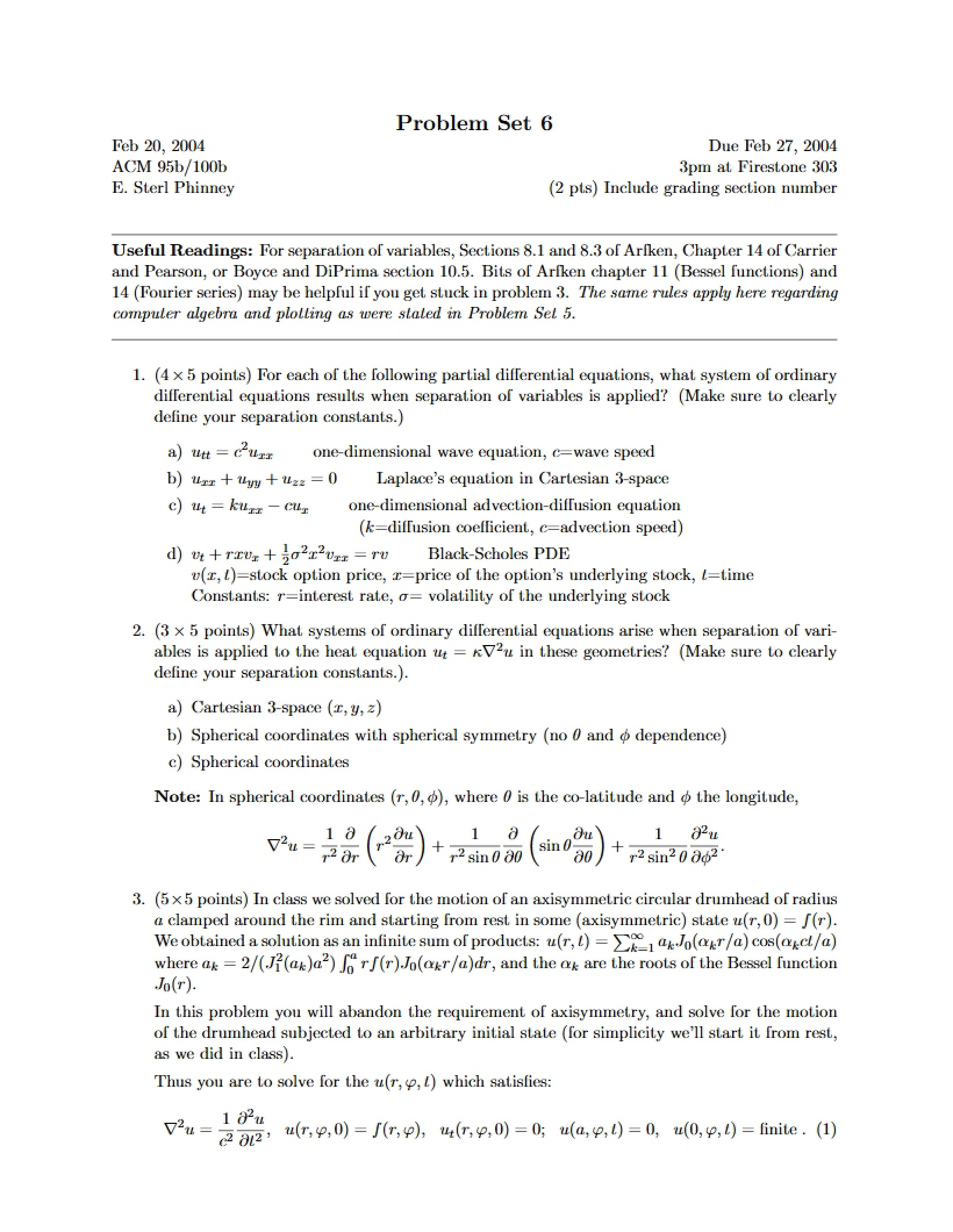 Sixth Problem Set
