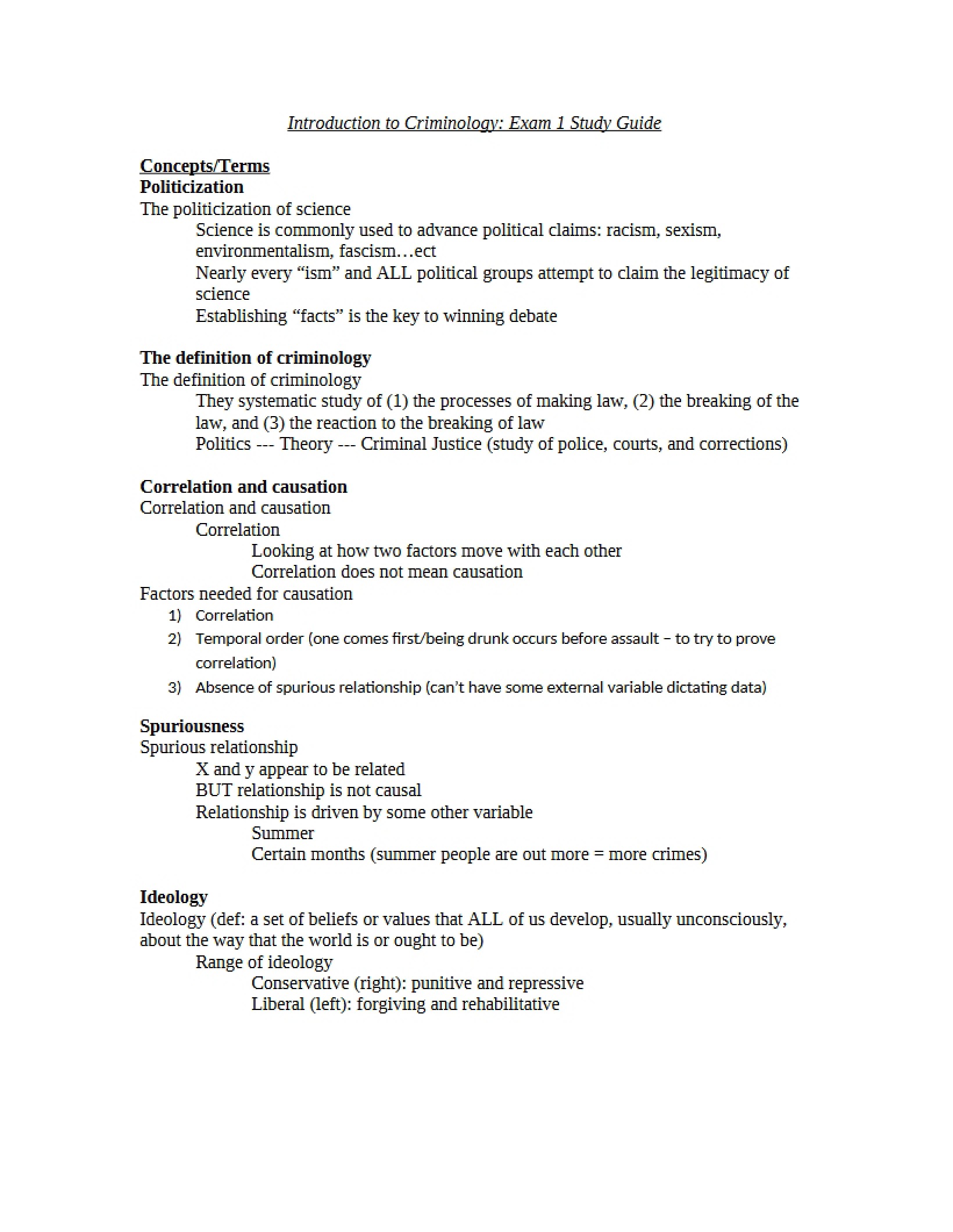 Introductory Criminology First Exam Review