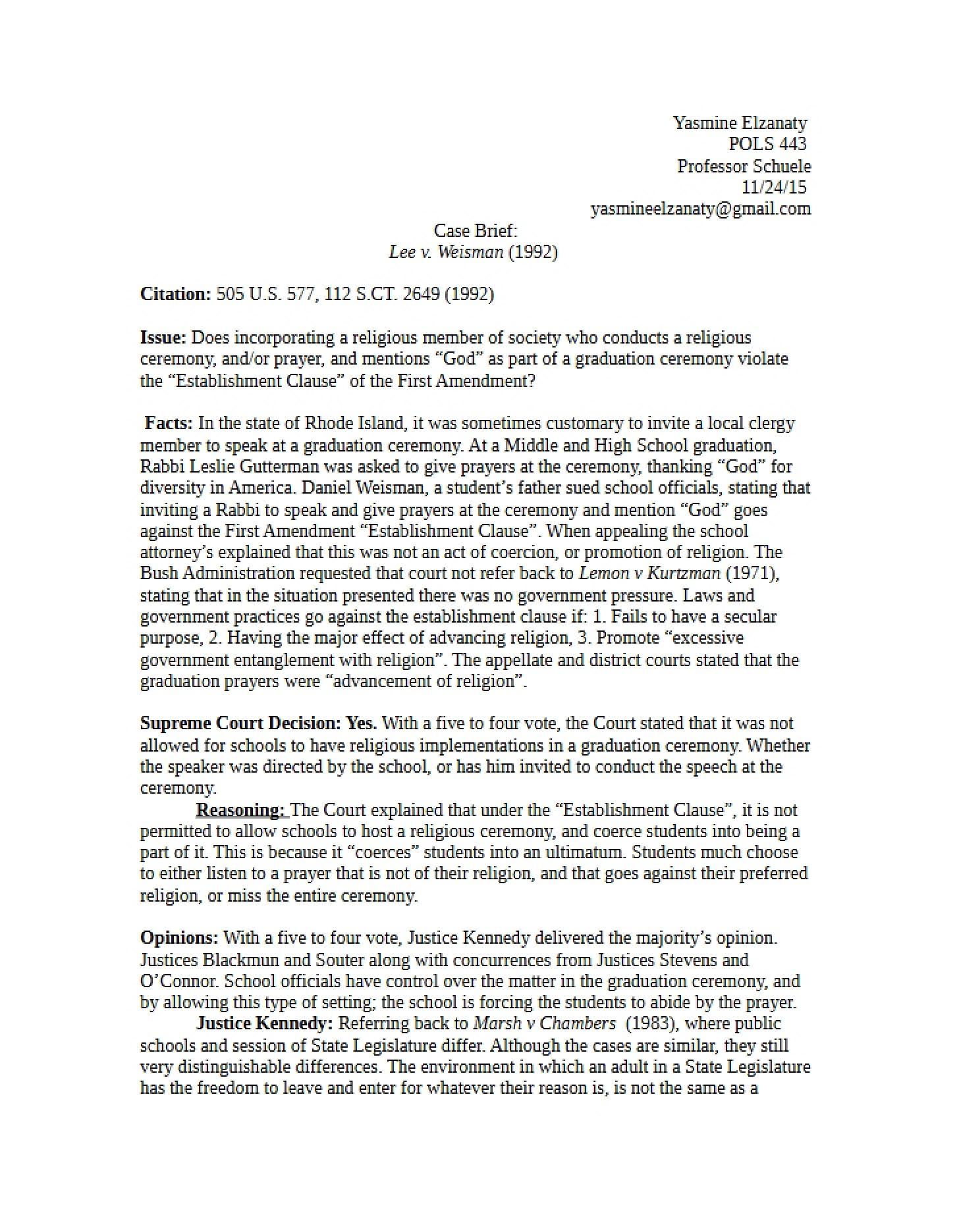 1992 Legal Summary Lee v. Weitzman