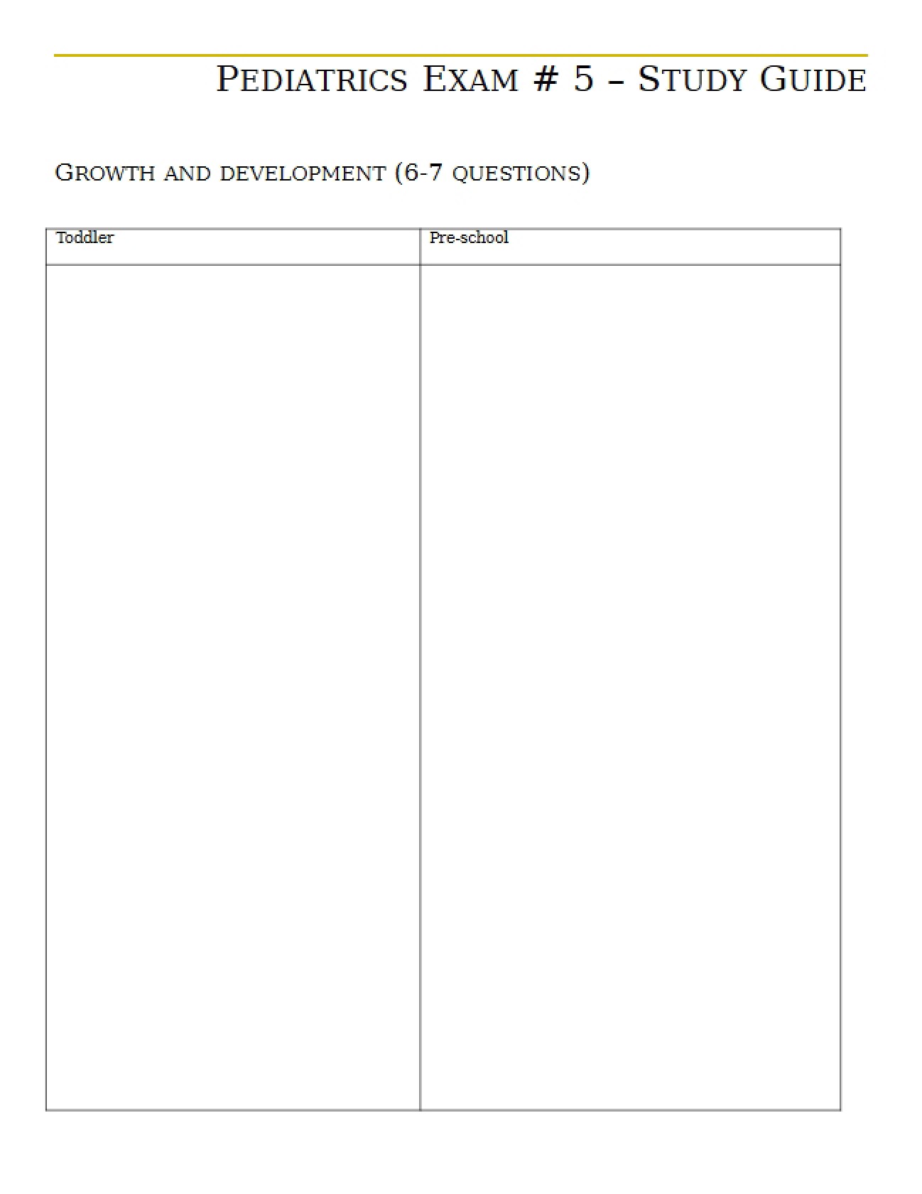 Study Guide for Pediatrics Exam Five