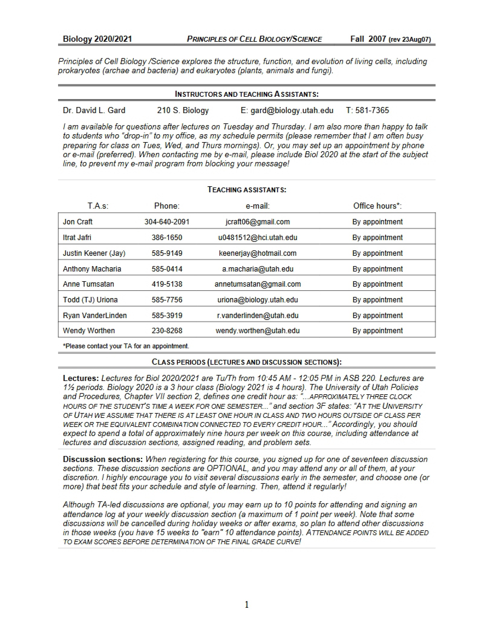 Cell Biology Principles Syllabus