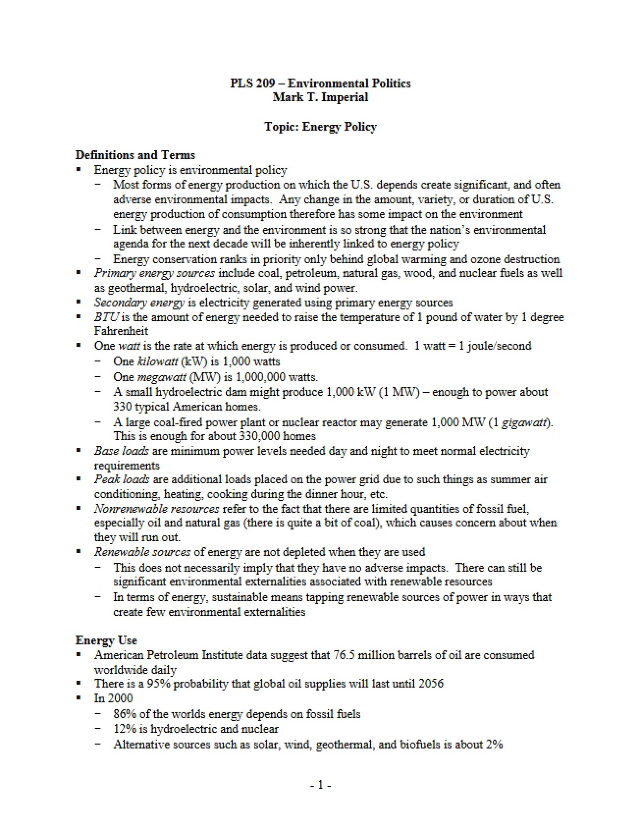 Politics of the Environment