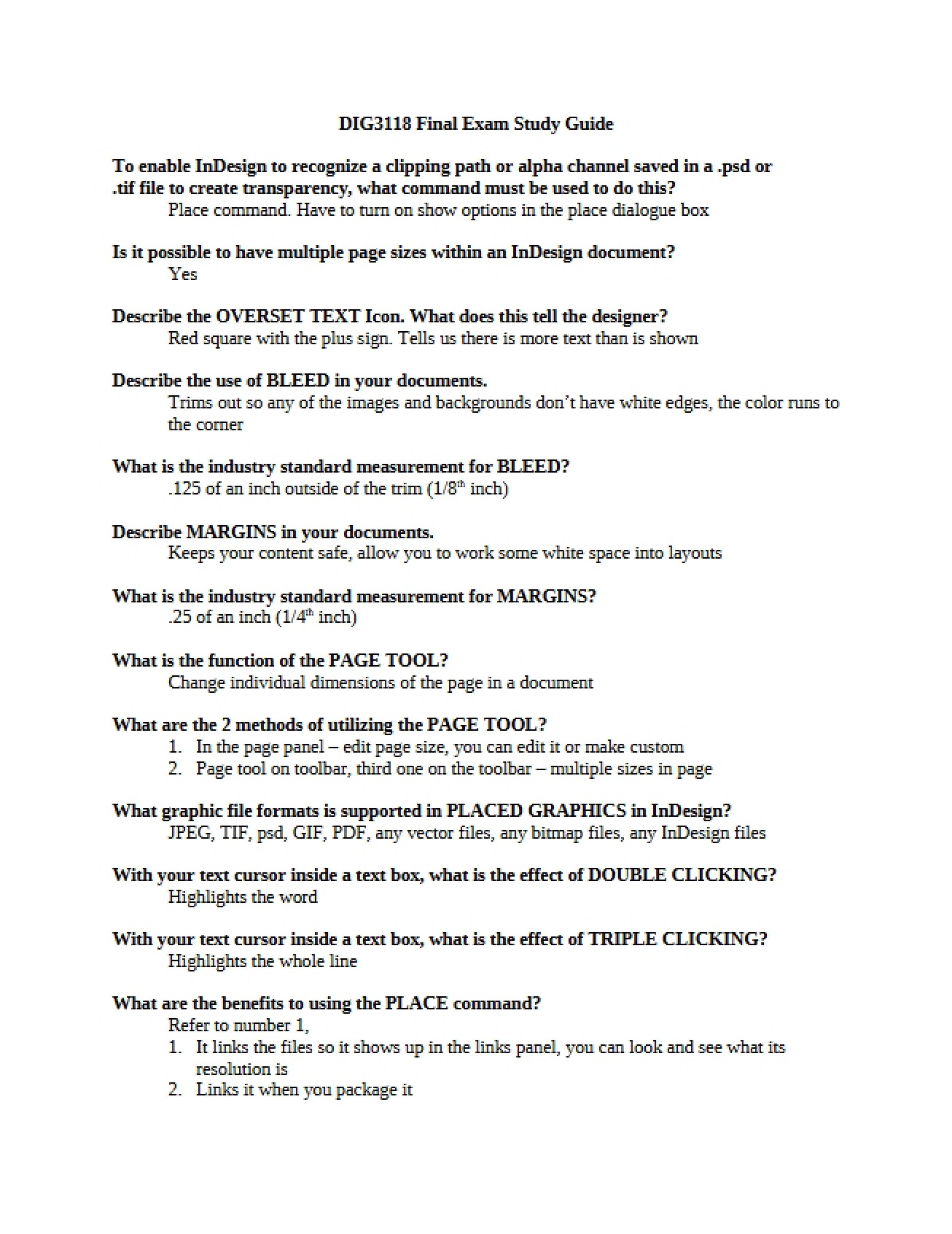 Study Guide for the Final Examination