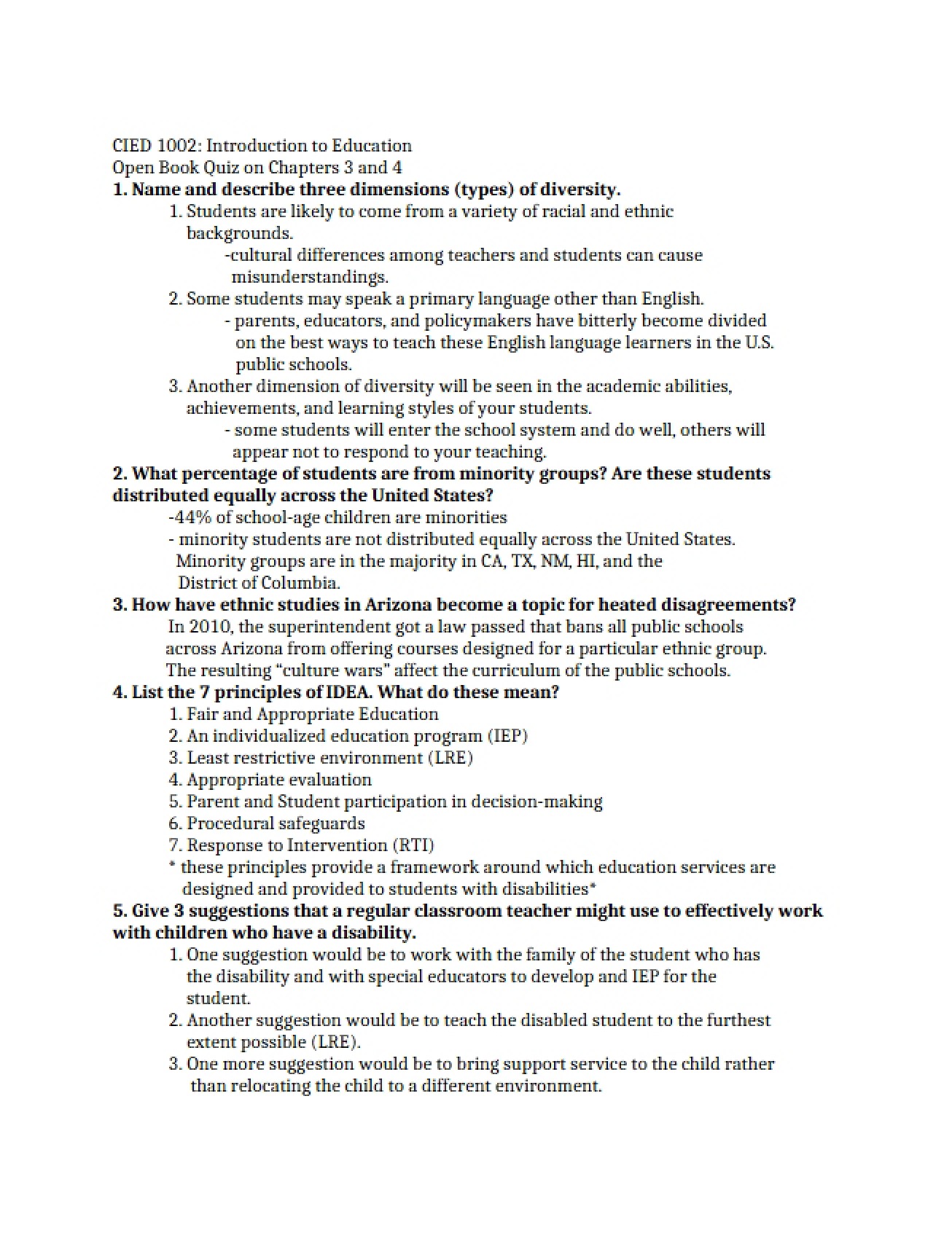 Quiz on Chapter 3 of Introduction to Education