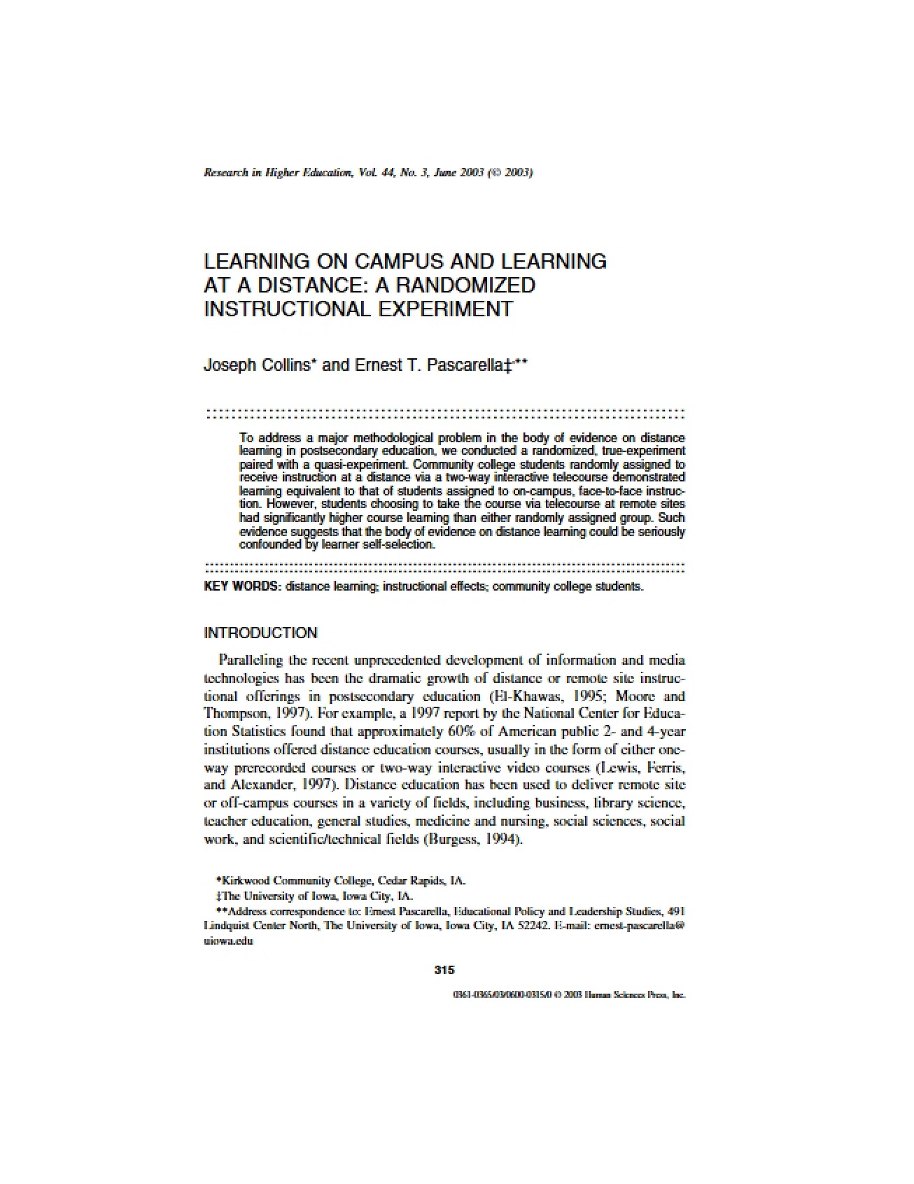 Instructional Experiment Randomized