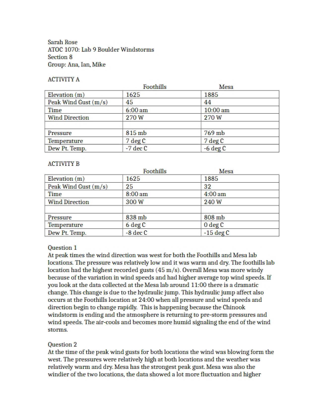 Ninth Lab for Weather and the Atmosphere